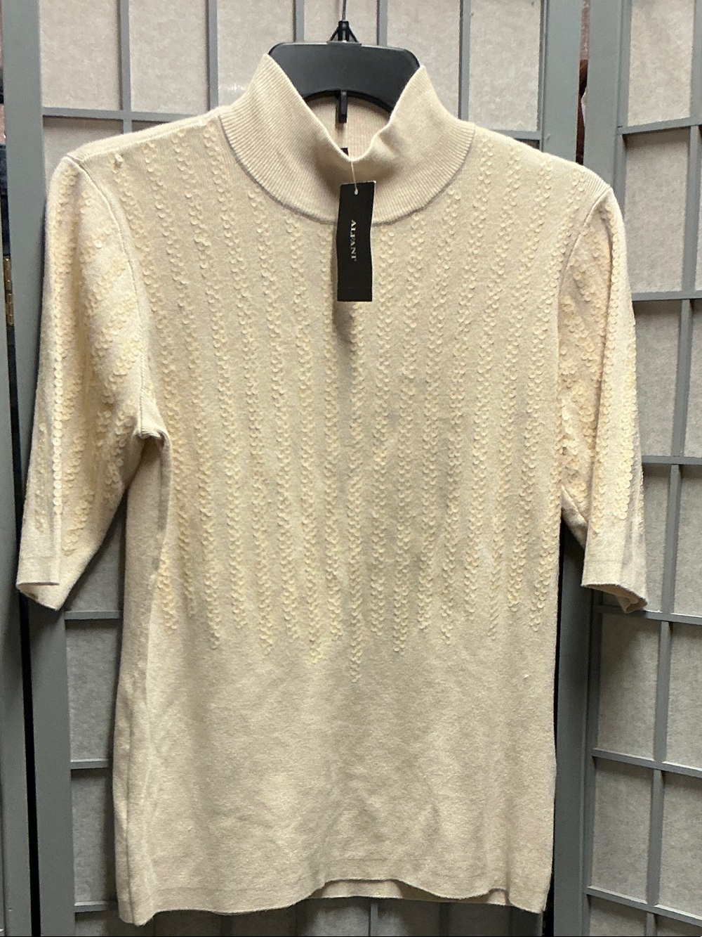Alfani Cream Short-Sleeve Mock Neck Knit Top
